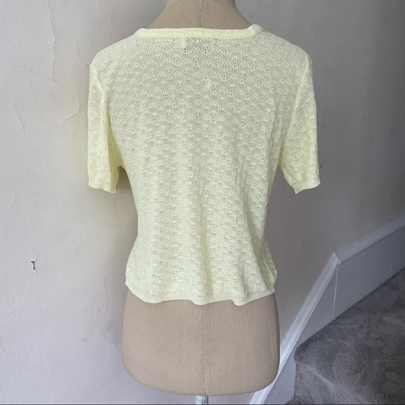 THANNE Yellow Cotton Blend Cropped Short Sleeve Button Front Cardigan NWOT S/M - Picture 3 of 8